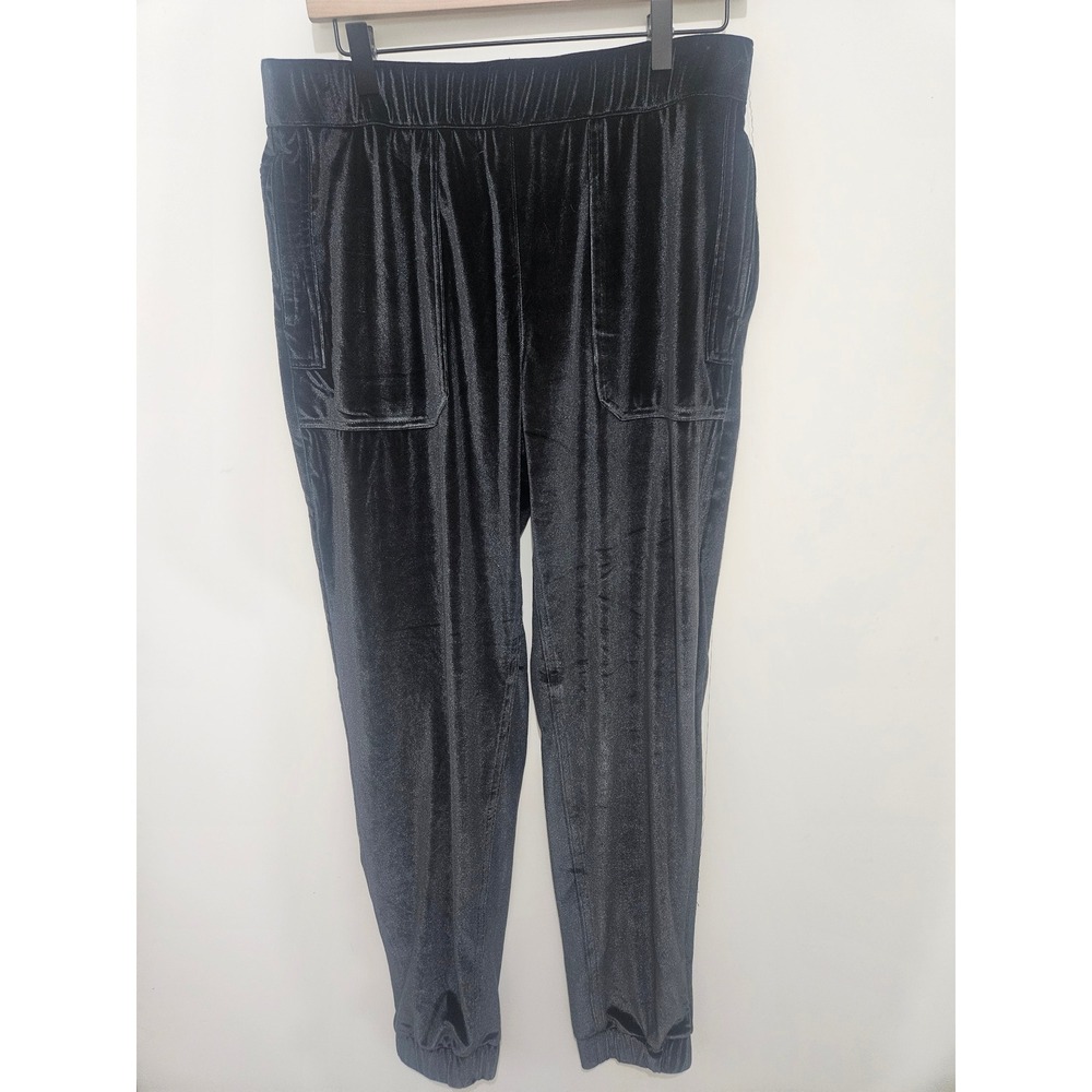 LOGO‎ Lori Goldstein Black Velvet Jogger Pants Elastic Waist Pockets Womens M
